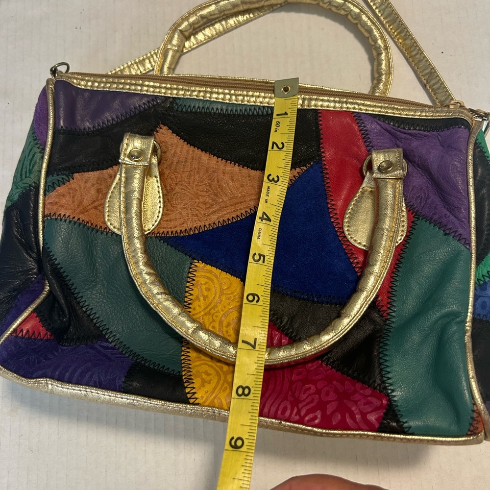 Vintage 80's Patchwork Multicolour Strap Mod Hippie Boho Retro bag by La Covina - Picture 6 of 13